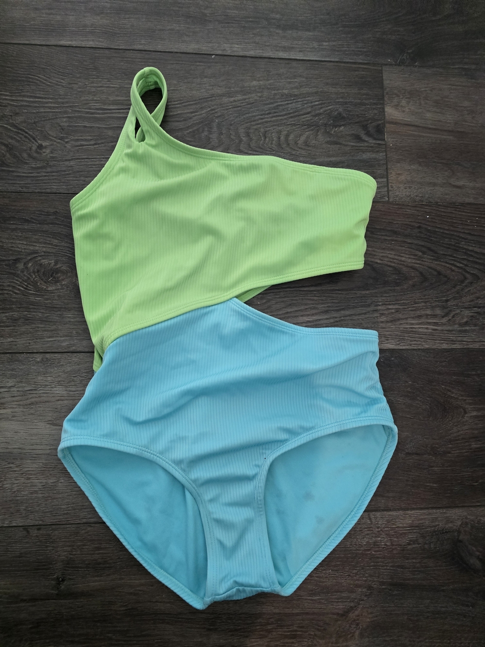 art class Lime Green Ribbed One-Shoulder Swim Top